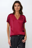 Pleated Cap Sleeve Blouse in Crinkle Satin