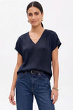 Pleated Cap Sleeve Blouse in Crinkle Satin