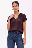 Pleated Cap Sleeve Blouse in Crinkle Satin