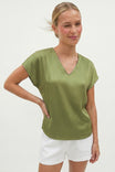 Pleated Cap Sleeve Blouse in Crinkle Satin