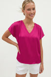 Pleated Cap Sleeve Blouse in Crinkle Satin