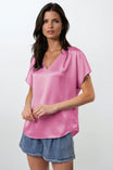 Pleated Cap Sleeve Blouse in Crinkle Satin