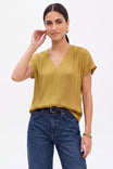Pleated Cap Sleeve Blouse in Crinkle Satin