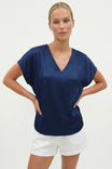 Pleated Cap Sleeve Blouse in Crinkle Satin