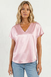 Pleated Cap Sleeve Blouse in Crinkle Satin