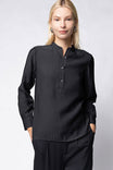 Band Collar Blouse With Half-placket