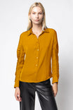 Button-up Blouse With Ruched Sleeve Detail