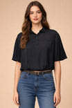 Bubble Hem Blouse With Button Placket