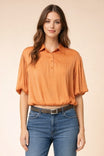 Bubble Hem Blouse With Button Placket