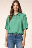Bubble Hem Blouse With Button Placket
