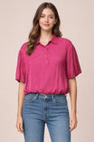 Bubble Hem Blouse With Button Placket