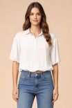 Bubble Hem Blouse With Button Placket