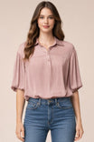 Bubble Hem Blouse With Button Placket