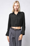 Cropped Button-down Blouse With Elastic Hem