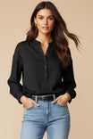 Gathered Long Sleeve Blouse with a Henley Neck