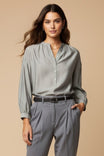 Gathered Long Sleeve Blouse with a Henley Neck