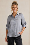 Pleated Short Sleeve Linen Blouse