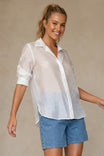 Pleated Short Sleeve Linen Blouse