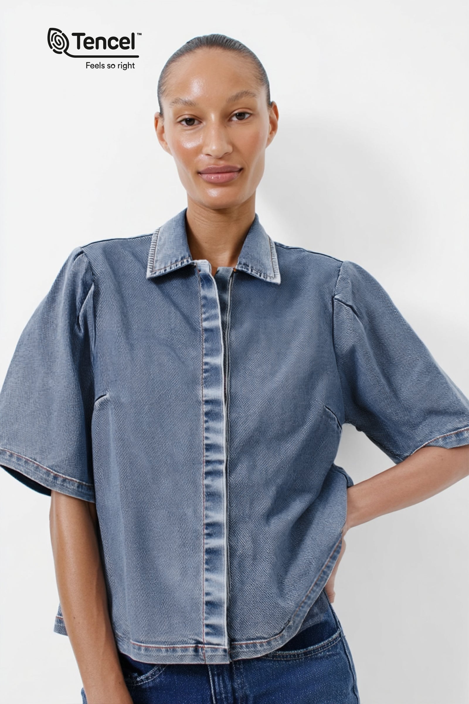 Oversized Short Sleeve Collared Denim Shirt – Naked Zebra Oversized Short Sleeve Collared Denim Shirt – Naked Zebra