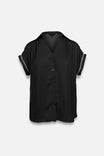 Whipstitch Short Sleeve Button Up Blouse