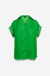 Whipstitch Short Sleeve Button Up Blouse