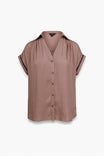 Whipstitch Short Sleeve Button Up Blouse