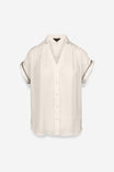 Whipstitch Short Sleeve Button Up Blouse