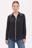 Blanket-stitch Silky Button-up Blouse