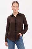Blanket-stitch Silky Button-up Blouse