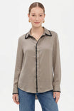 Blanket-stitch Silky Button-up Blouse