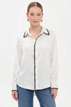 Blanket-stitch Silky Button-up Blouse