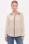Blanket-stitch Silky Button-up Blouse