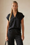 Relaxed Cap Sleeve Satin Blouse