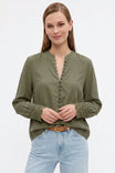 Lace Cuff Covered Button Blouse