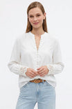 Lace Cuff Covered Button Blouse