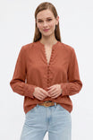 Lace Cuff Covered Button Blouse