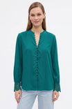 Lace Cuff Covered Button Blouse