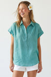 Sheer Cotton Short Sleeve Popover Blouse