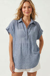 Sheer Cotton Short Sleeve Popover Blouse