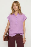 Sheer Cotton Short Sleeve Popover Blouse