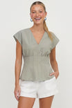 V-neck Pleated Sleeveless Top