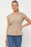 V-neck Pleated Sleeveless Top