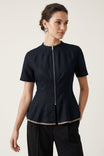 Contour Seam Zip Front Blouse