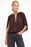 Silky Draped Cape Sleeve Blouse