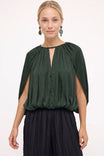 Silky Draped Cape Sleeve Blouse