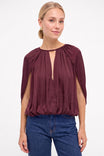 Silky Draped Cape Sleeve Blouse