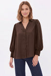 Soft Billowy Sleeve Button Front Blouse