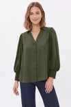 Soft Billowy Sleeve Button Front Blouse