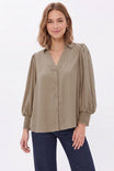 Soft Billowy Sleeve Button Front Blouse
