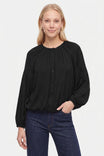 Long Sleeve Bubble Hem Button Up Blouse